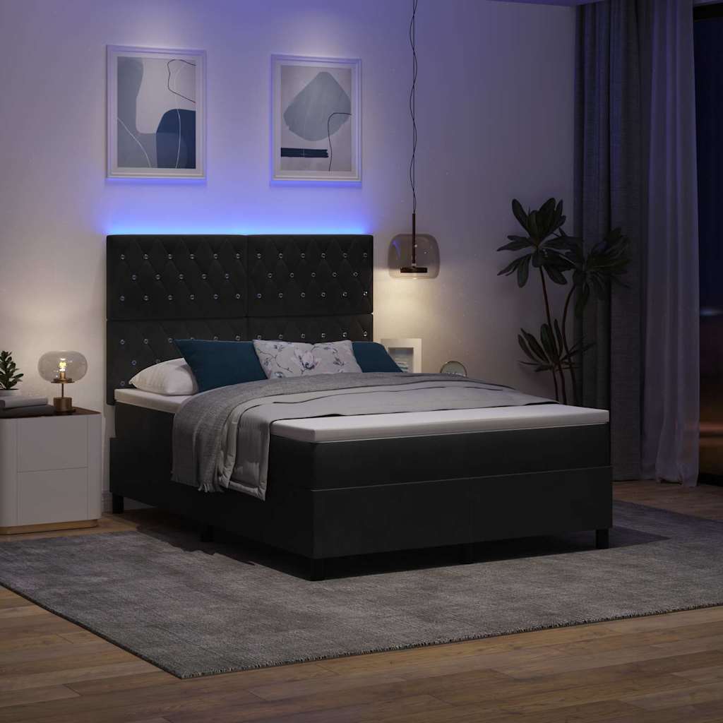 LED Boxspringbett mit Matratze Schwarz 140 x 200 cm Samt