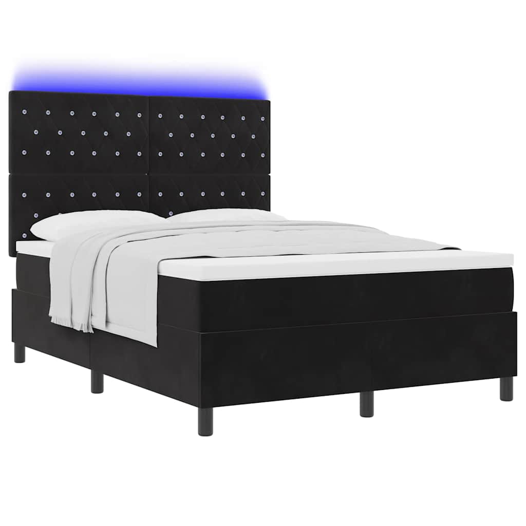 LED Boxspringbett mit Matratze Schwarz 140 x 200 cm Samt