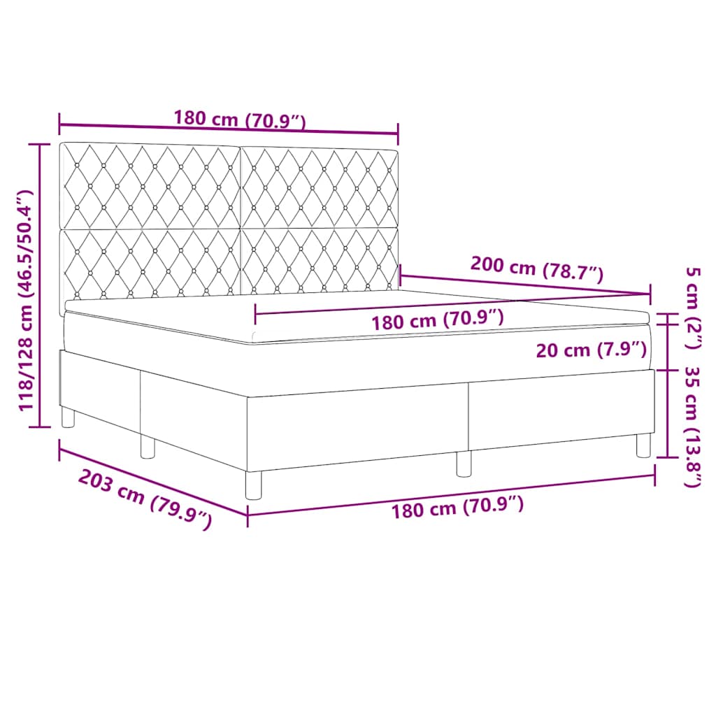 LED Boxspringbett mit Matratze Dunkelgrau 180 x 200 cm Samt