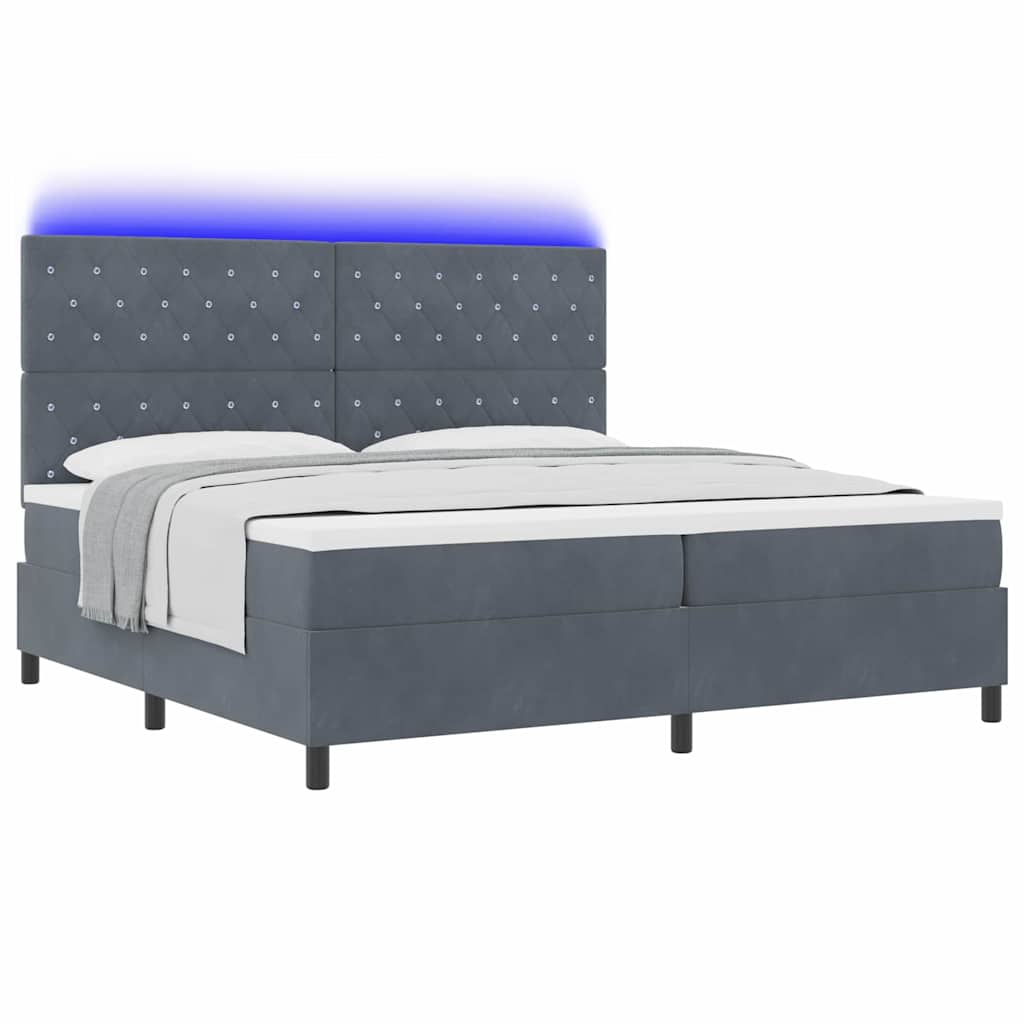 LED Boxspringbett mit Matratze Dunkelgrau 200 x 200 cm Samt