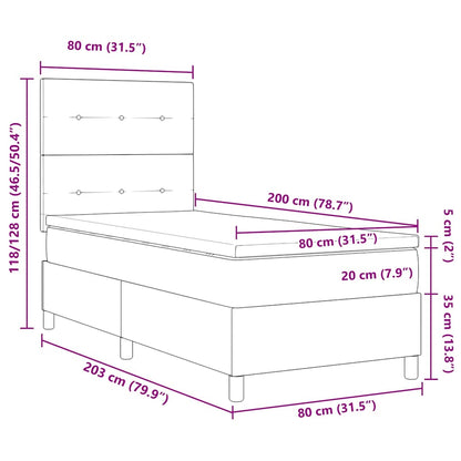 LED Boxspringbett mit Kopfteil Schwarz 80 x 200 cm Samt