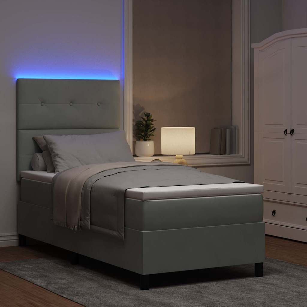 LED Boxspringbett mit Kopfteil Hellgrau 90 x 190 cm Samt