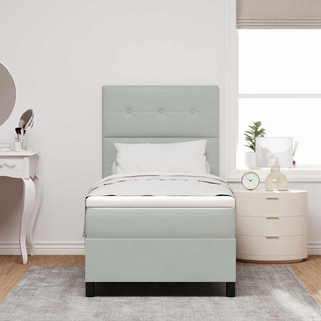 LED Boxspringbett mit Kopfteil Hellgrau 90 x 190 cm Samt