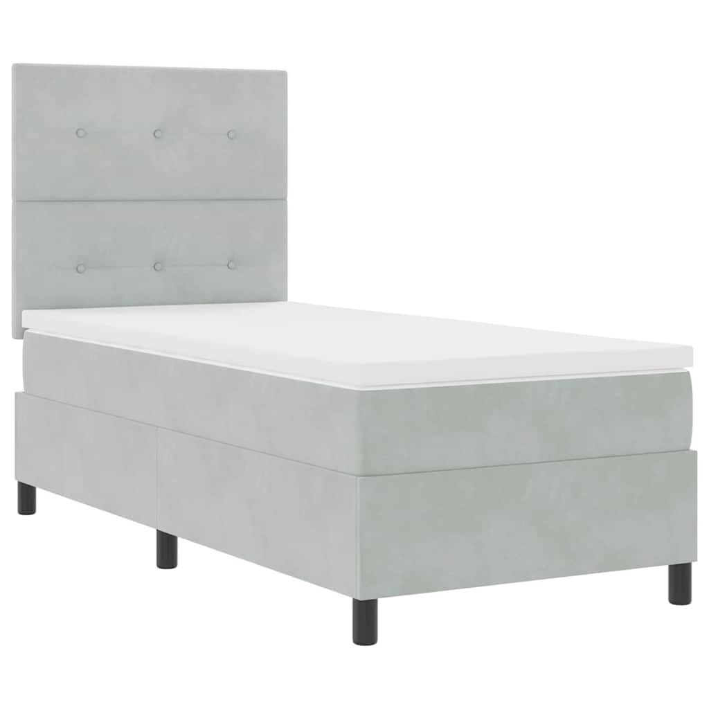 LED Boxspringbett mit Kopfteil Hellgrau 90 x 190 cm Samt