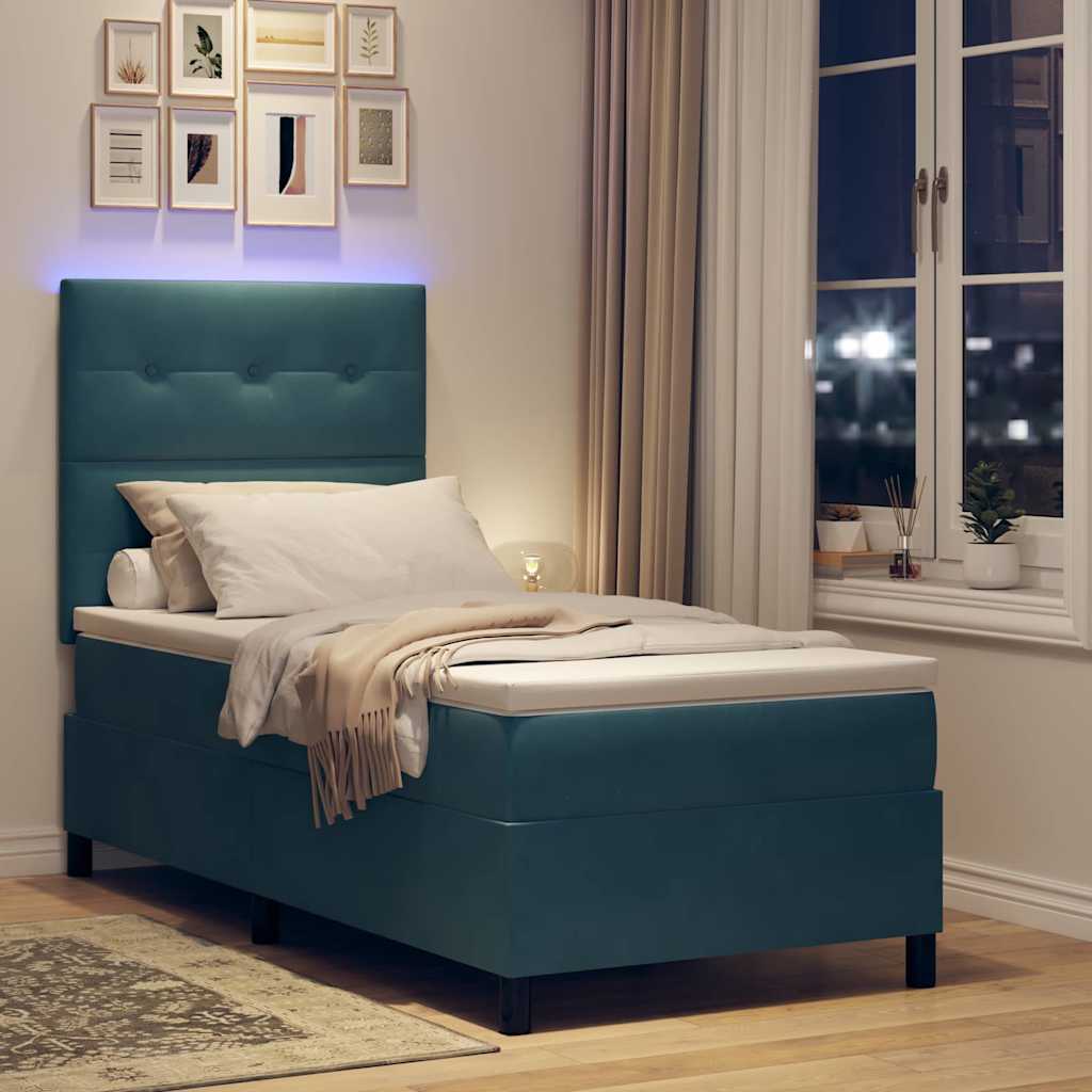 LED Boxspringbett mit Kopfteil Dunkelblau 90 x 190 cm Samt