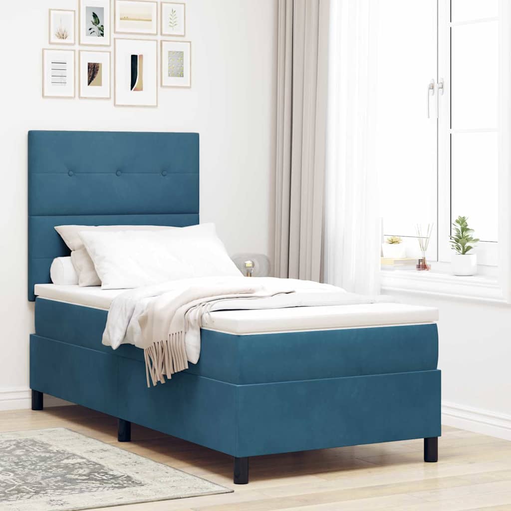 LED Boxspringbett mit Kopfteil Dunkelblau 90 x 190 cm Samt