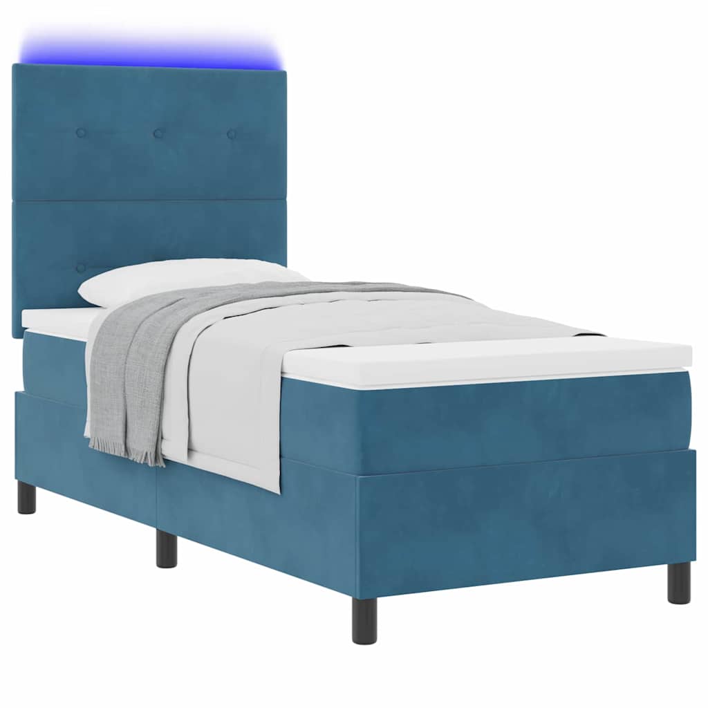 LED Boxspringbett mit Kopfteil Dunkelblau 90 x 190 cm Samt