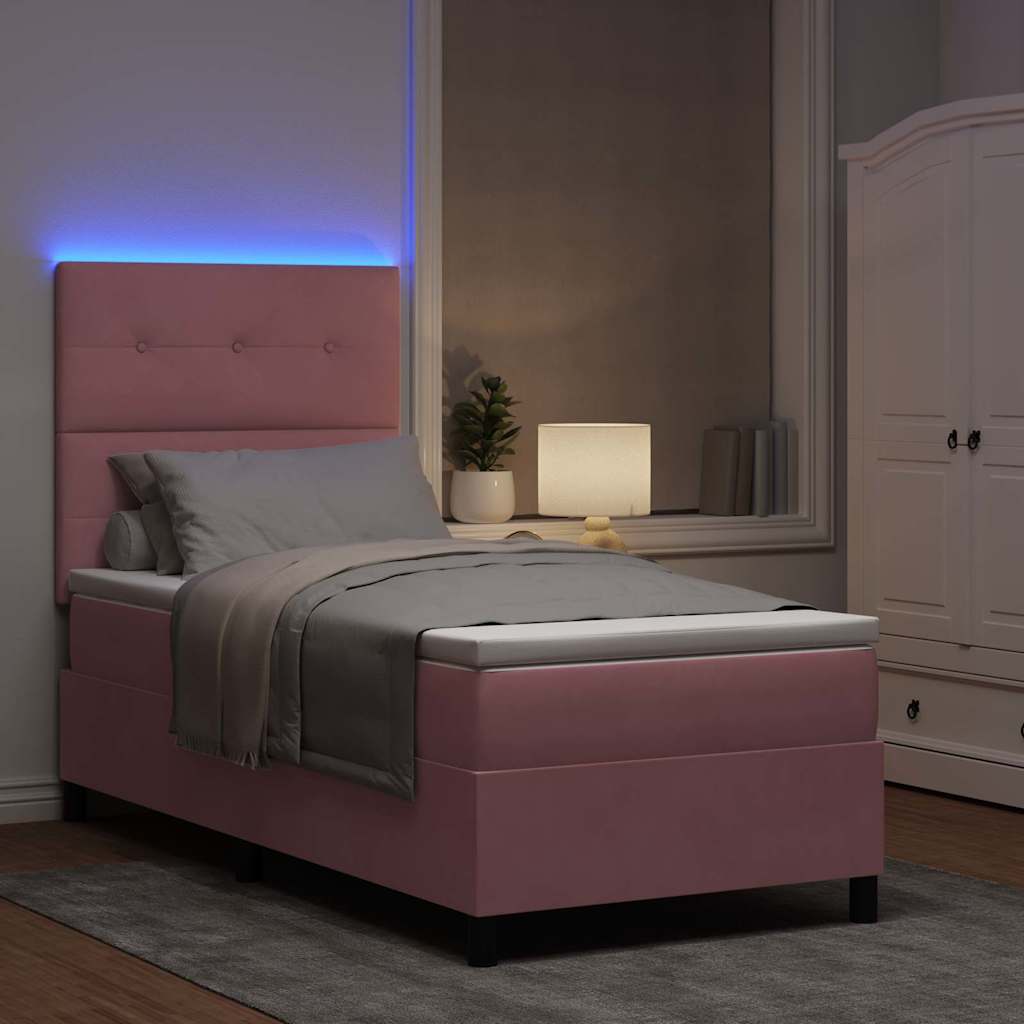 LED Boxspringbett mit Kopfteil Rosa 90 x 200 cm Samt