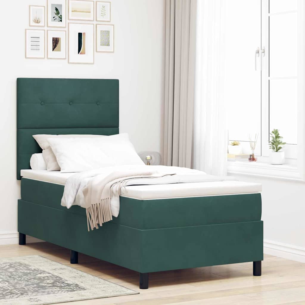 LED Boxspringbett mit Kopfteil Dunkelgrün 100 x 200 cm Samt