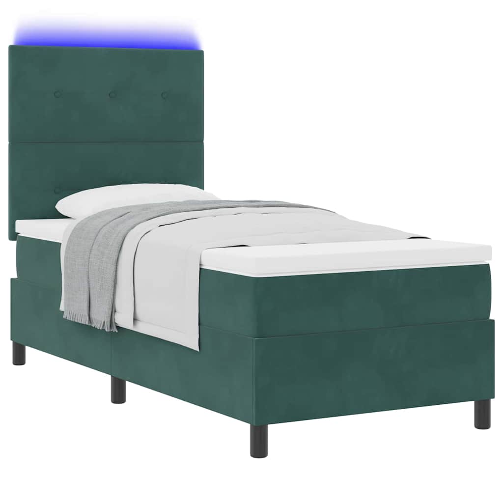 LED Boxspringbett mit Kopfteil Dunkelgrün 100 x 200 cm Samt