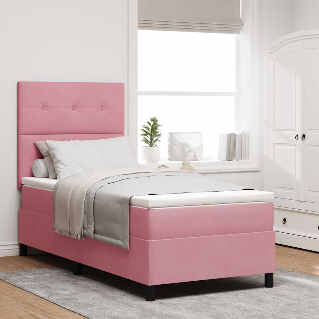 LED Boxspringbett mit Kopfteil Rosa 100 x 200 cm Samt