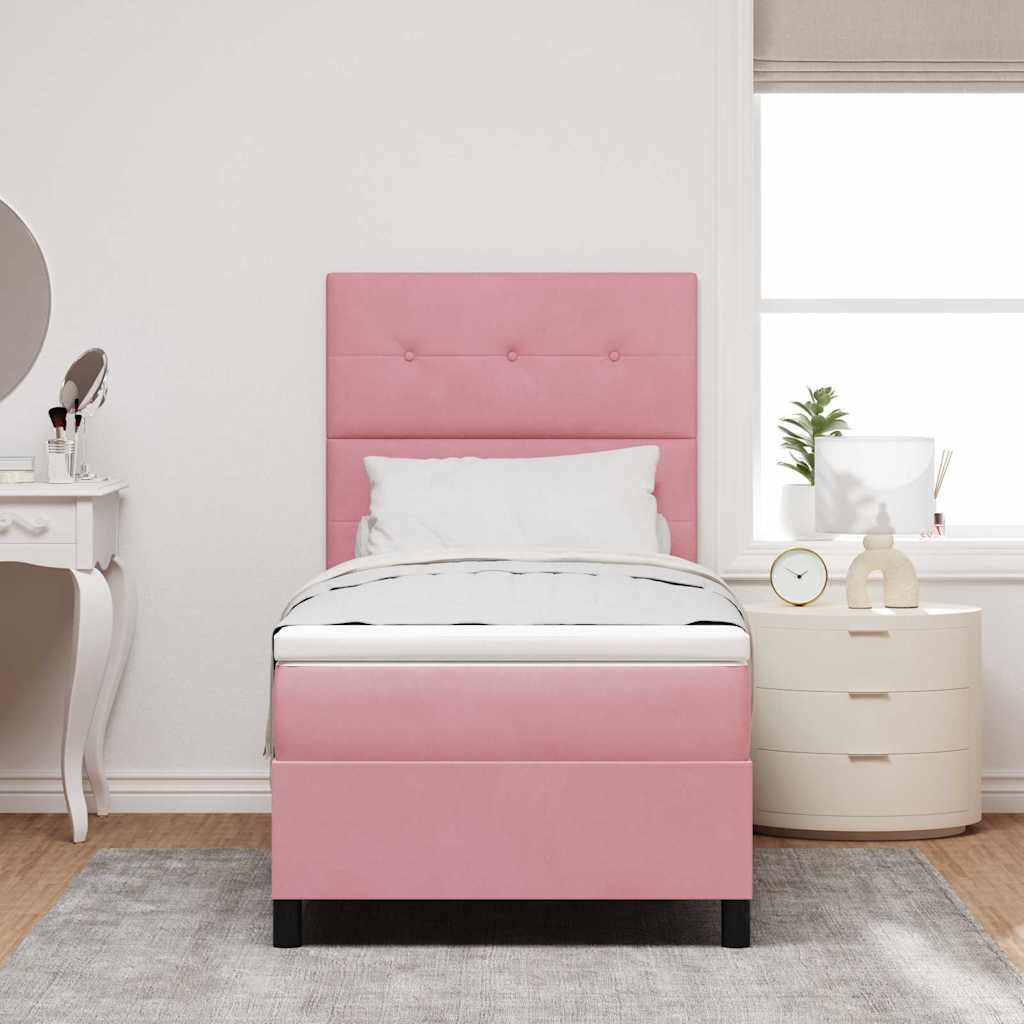 LED Boxspringbett mit Kopfteil Rosa 100 x 200 cm Samt