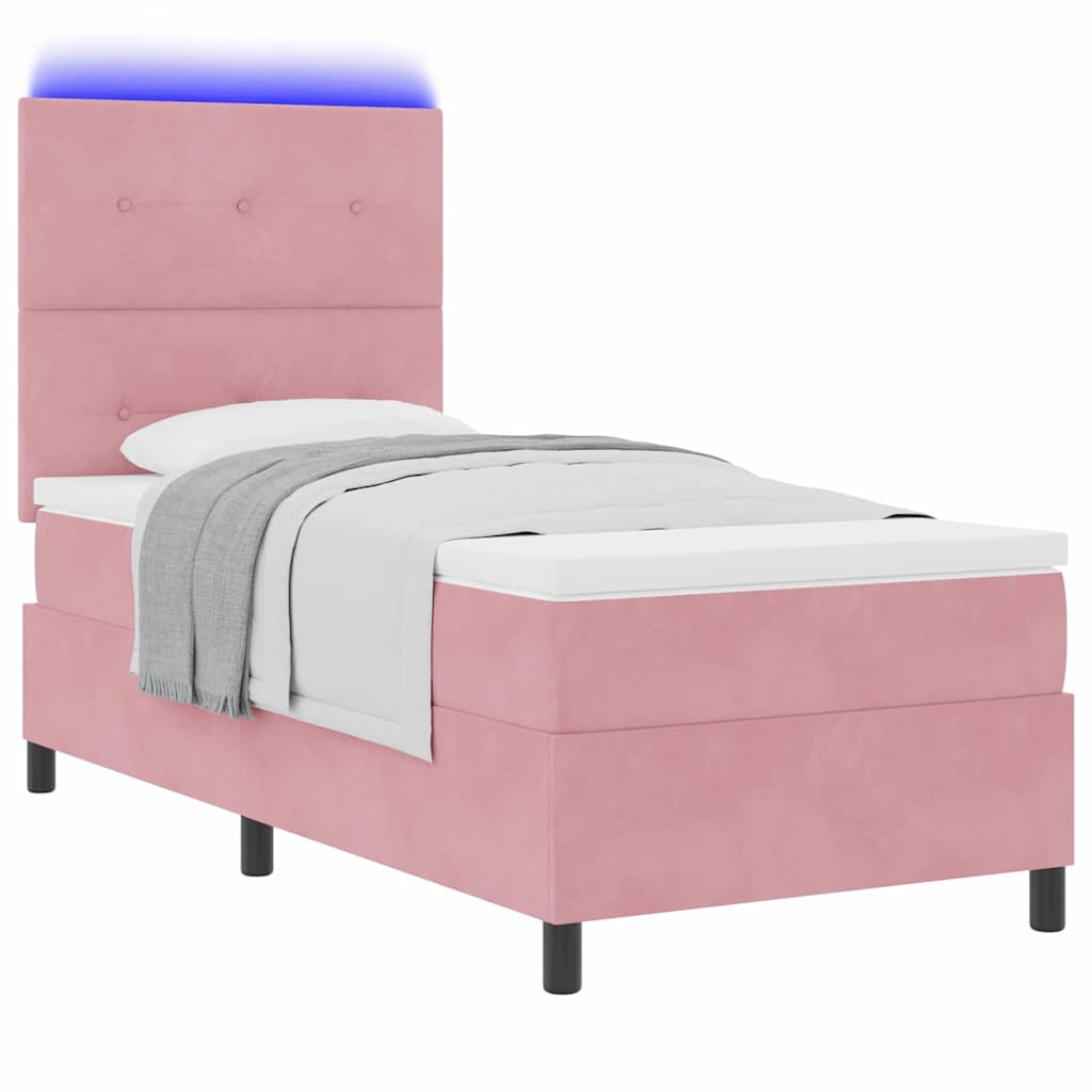 LED Boxspringbett mit Kopfteil Rosa 100 x 200 cm Samt