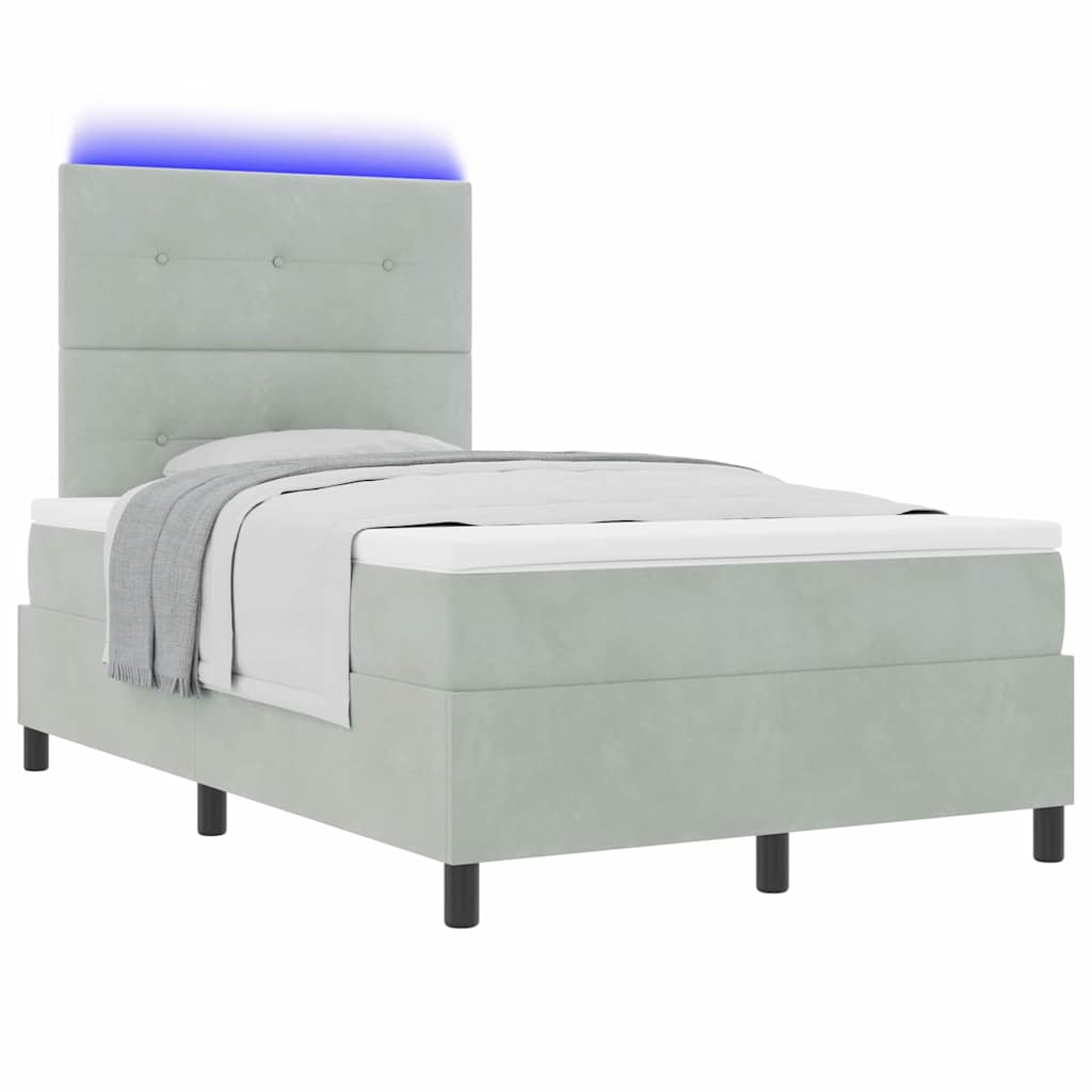 LED Boxspringbett mit Kopfteil Hellgrau 120 x 190 cm Samt