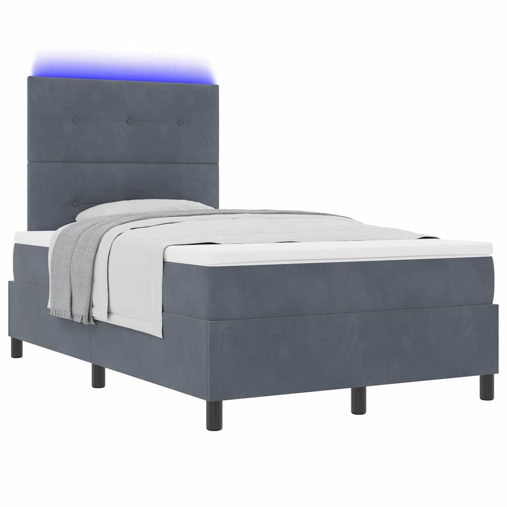 LED Boxspringbett mit Kopfteil Dunkelgrau 120 x 190 cm Samt