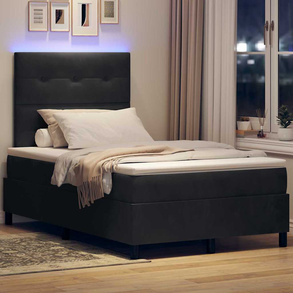 LED Boxspringbett mit Kopfteil Schwarz 120 x 190 cm Samt