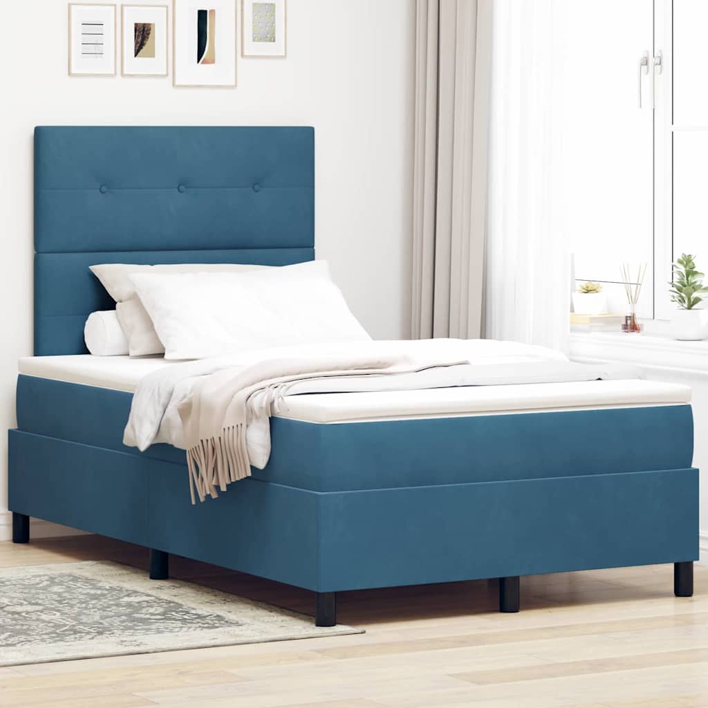 LED Boxspringbett mit Matratze Dunkelblau 120 x 190 cm Samt