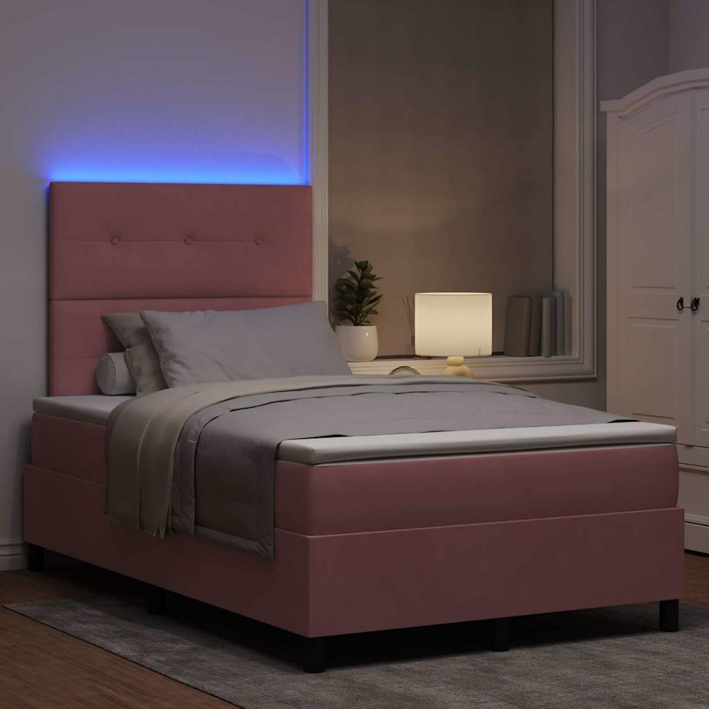 LED Boxspringbett mit Kopfteil Rosa 120 x 190 cm Samt