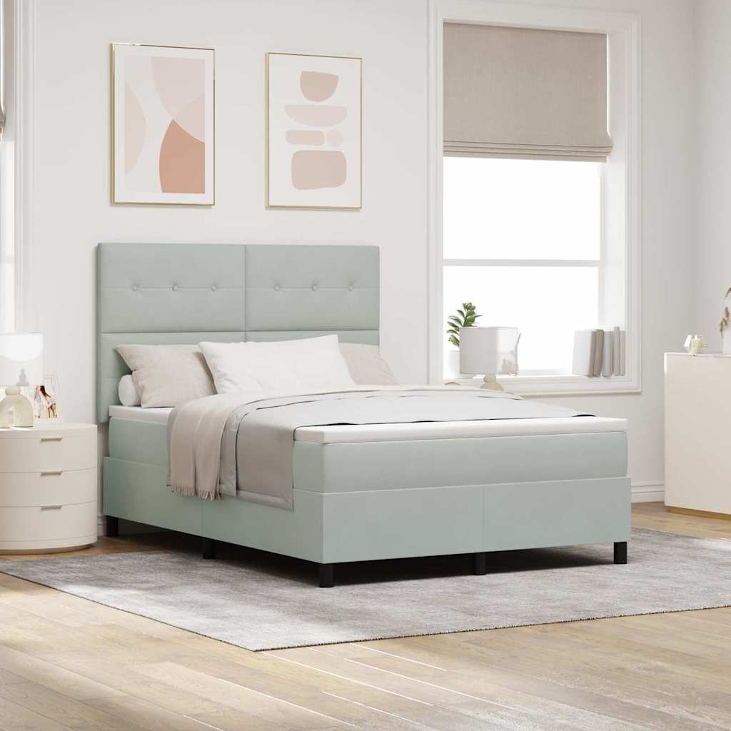 LED Boxspringbett mit Kopfteil Hellgrau 140 x 190 cm Samt