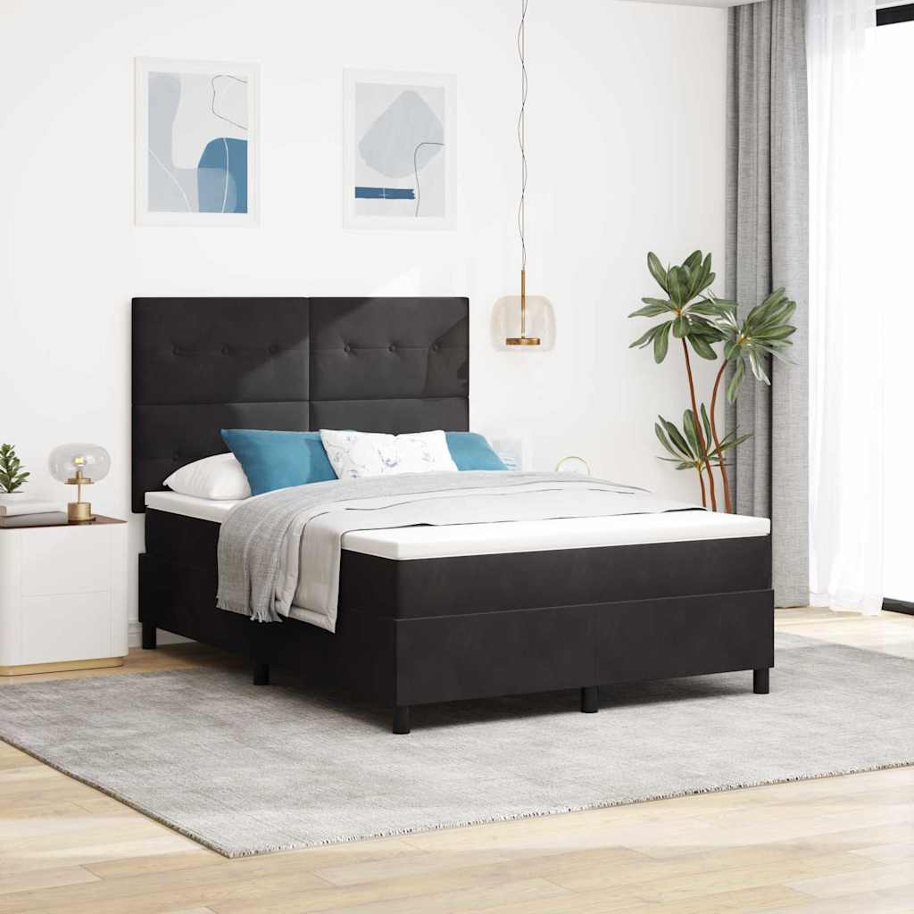 LED Boxspringbett mit Matratze Schwarz 140 x 190 cm Samt