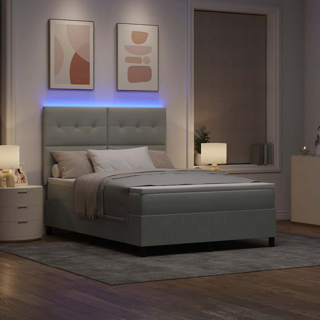 LED Boxspringbett mit Kopfteil Hellgrau 140 x 200 cm Samt