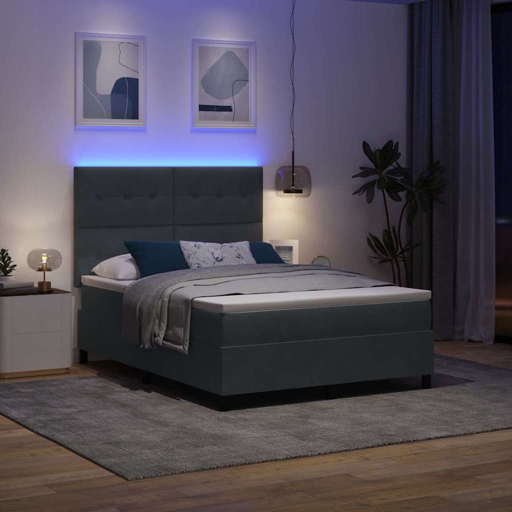 LED Boxspringbett mit Matratze Dunkelgrau 140 x 200 cm Samt