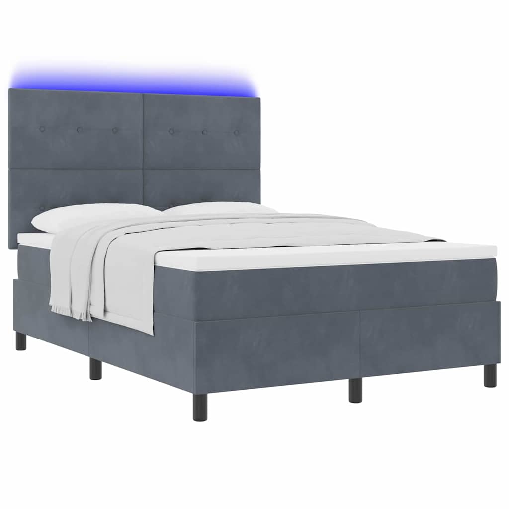 LED Boxspringbett mit Matratze Dunkelgrau 140 x 200 cm Samt