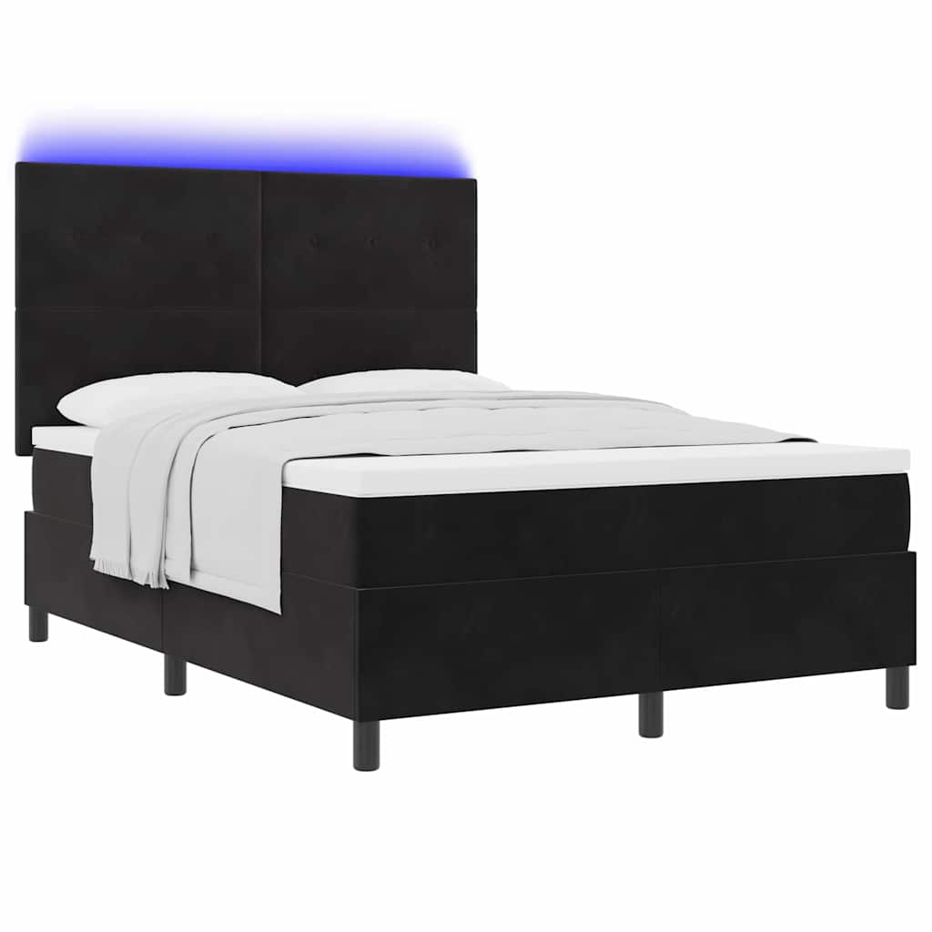 LED Boxspringbett mit Matratze Schwarz 140 x 200 cm Samt