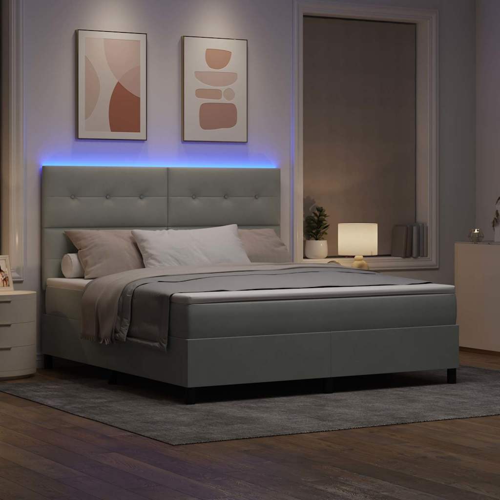 LED Boxspringbett mit Kopfteil Hellgrau 180 x 200 cm Samt