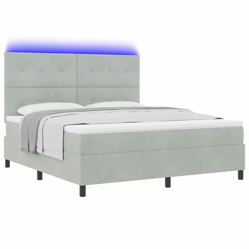 LED Boxspringbett mit Kopfteil Hellgrau 180 x 200 cm Samt