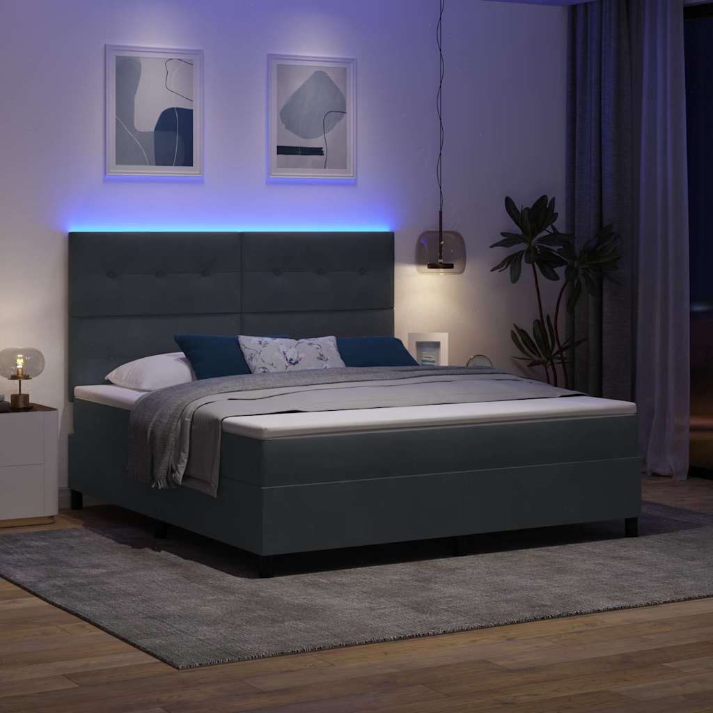 LED Boxspringbett mit Kopfteil Dunkelgrau 180 x 200 cm Samt