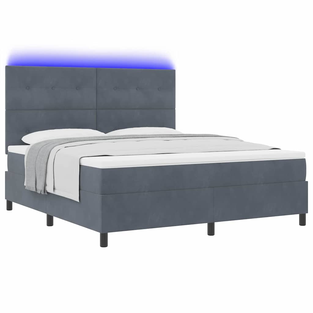 LED Boxspringbett mit Kopfteil Dunkelgrau 180 x 200 cm Samt