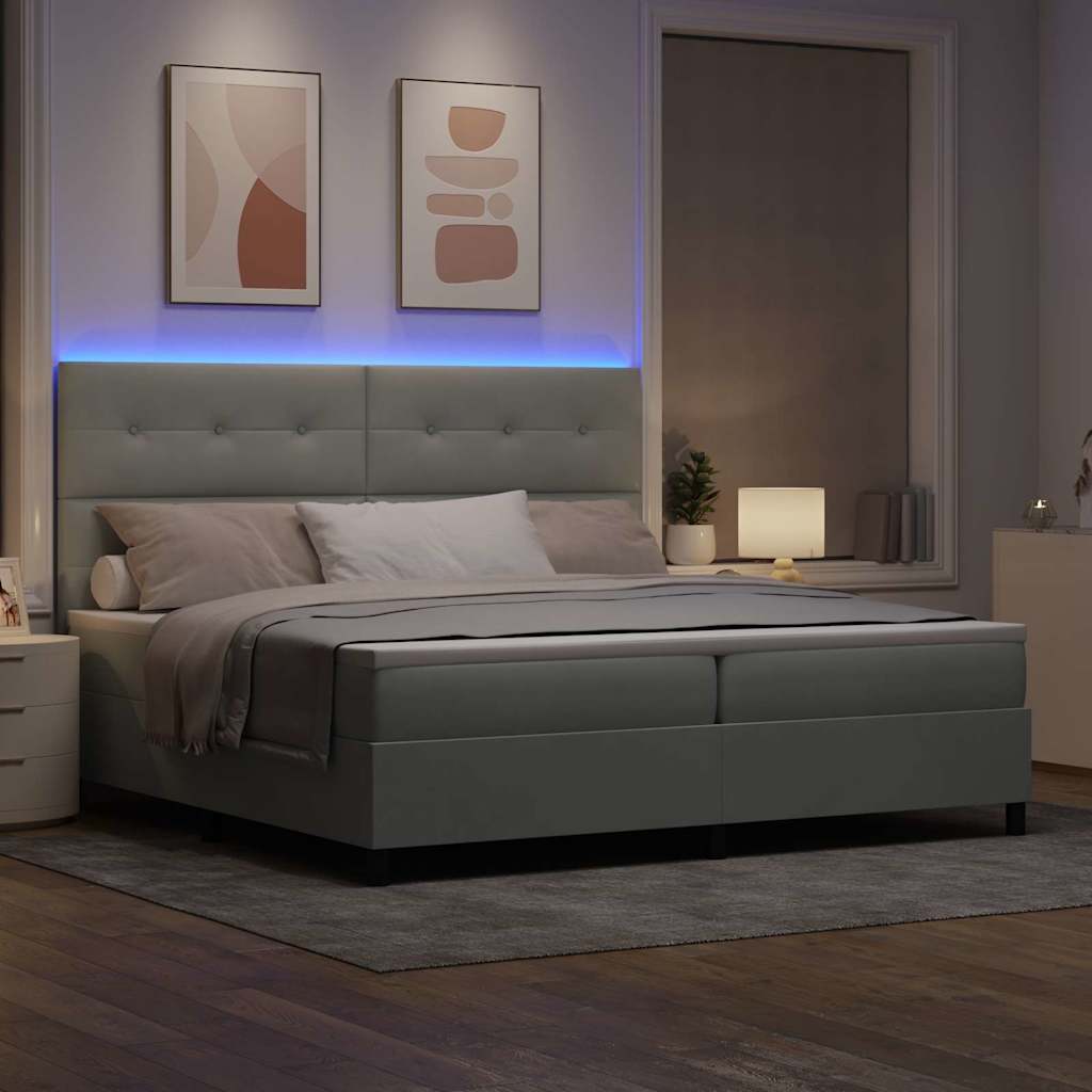 LED Boxspringbett mit Kopfteil Hellgrau 200 x 200 cm Samt