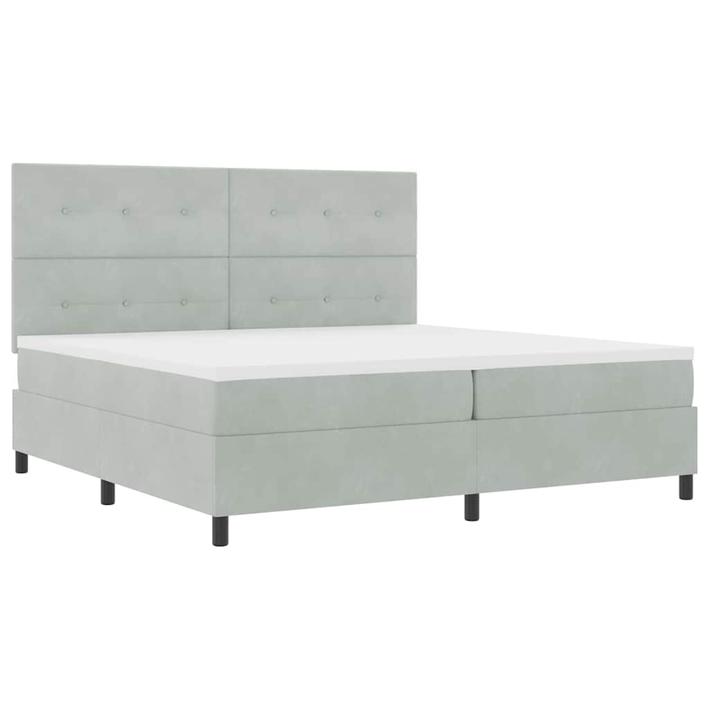 LED Boxspringbett mit Kopfteil Hellgrau 200 x 200 cm Samt