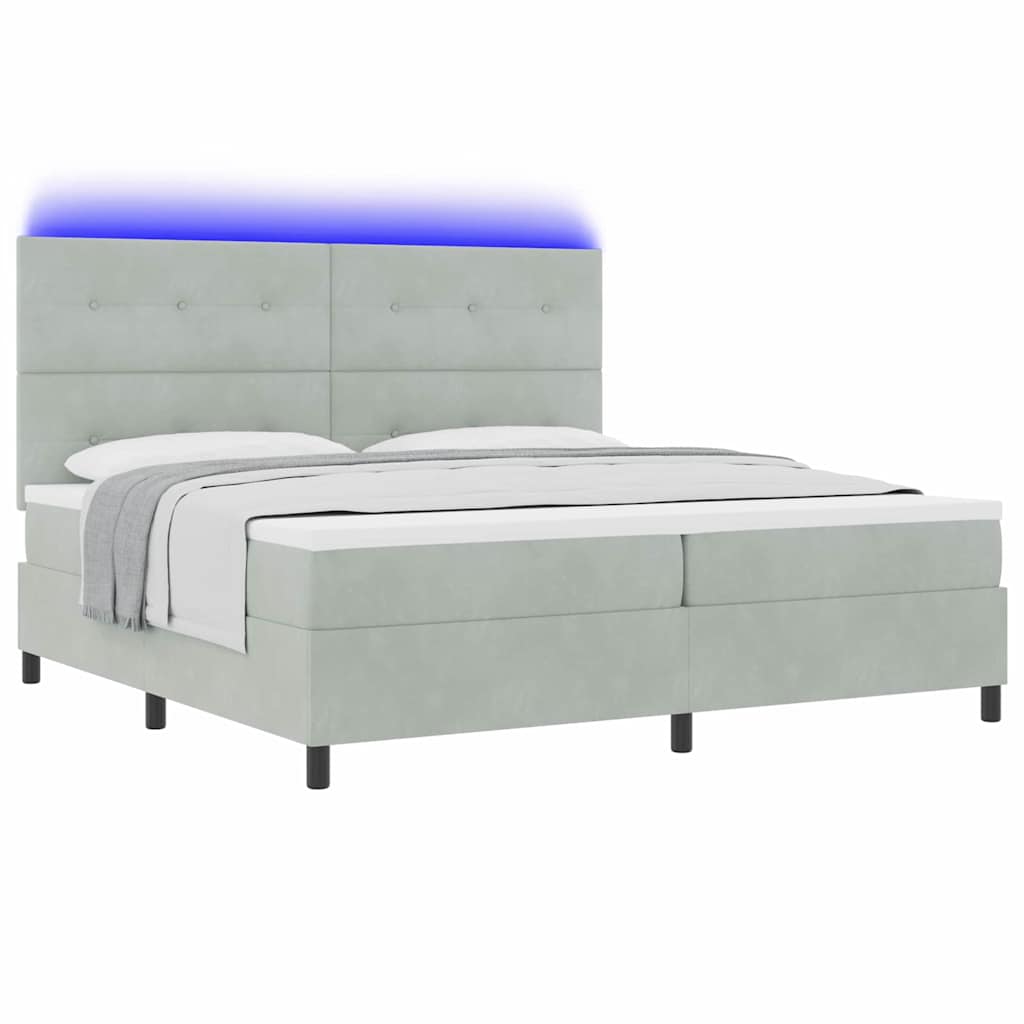 LED Boxspringbett mit Kopfteil Hellgrau 200 x 200 cm Samt