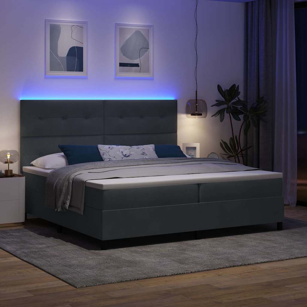 LED Boxspringbett mit Kopfteil Dunkelgrau 200 x 200 cm Samt