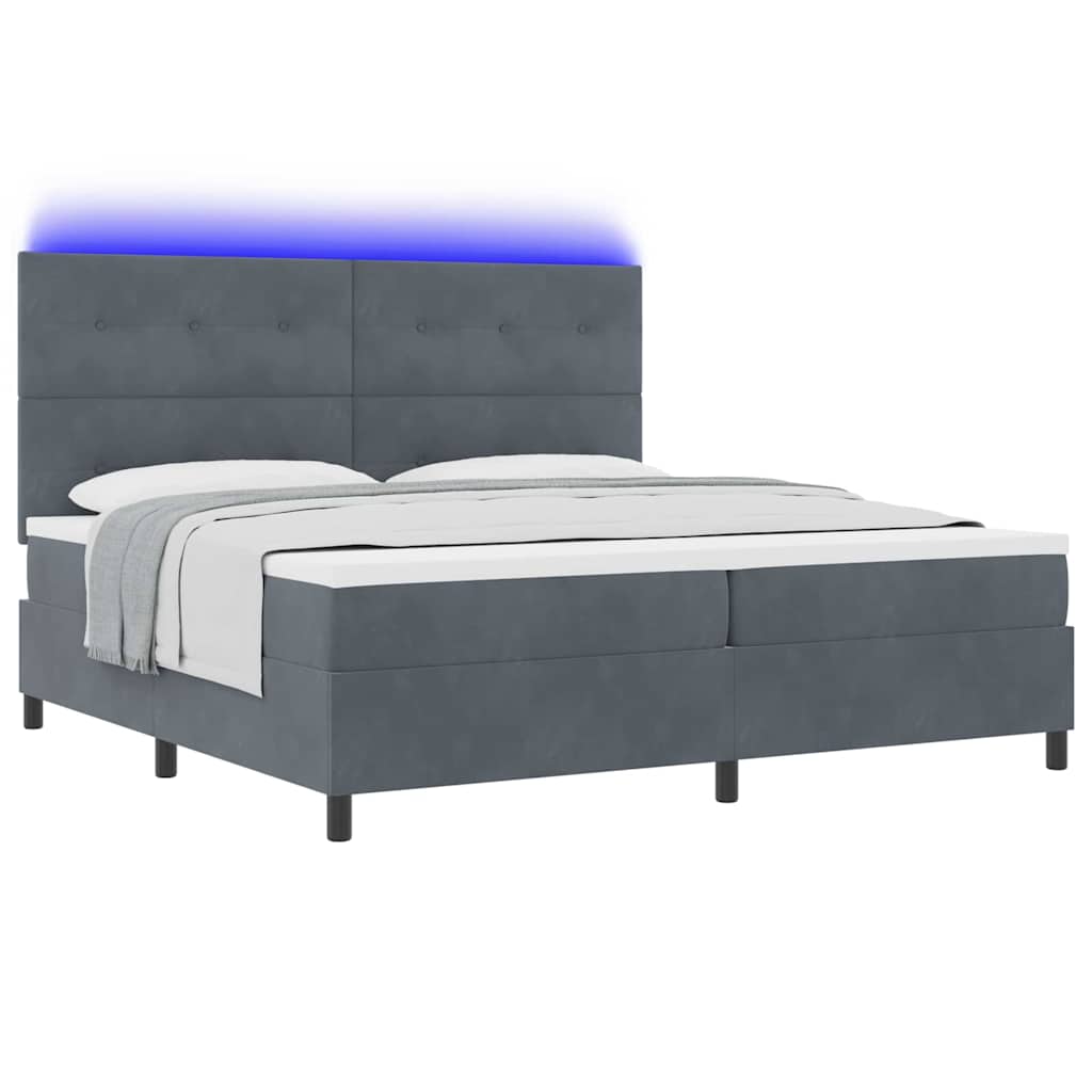 LED Boxspringbett mit Kopfteil Dunkelgrau 200 x 200 cm Samt