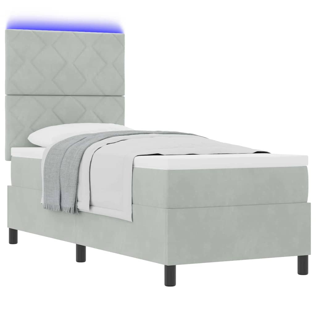 LED Boxspringbett mit Kopfteil Hellgrau 80 x 200 cm Samt