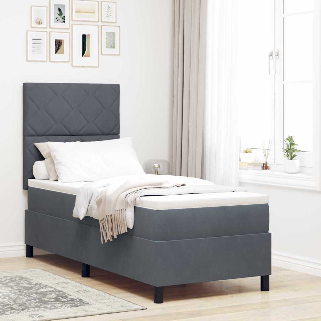 LED Boxspringbett mit Kopfteil Dunkelgrau 80 x 200 cm Samt
