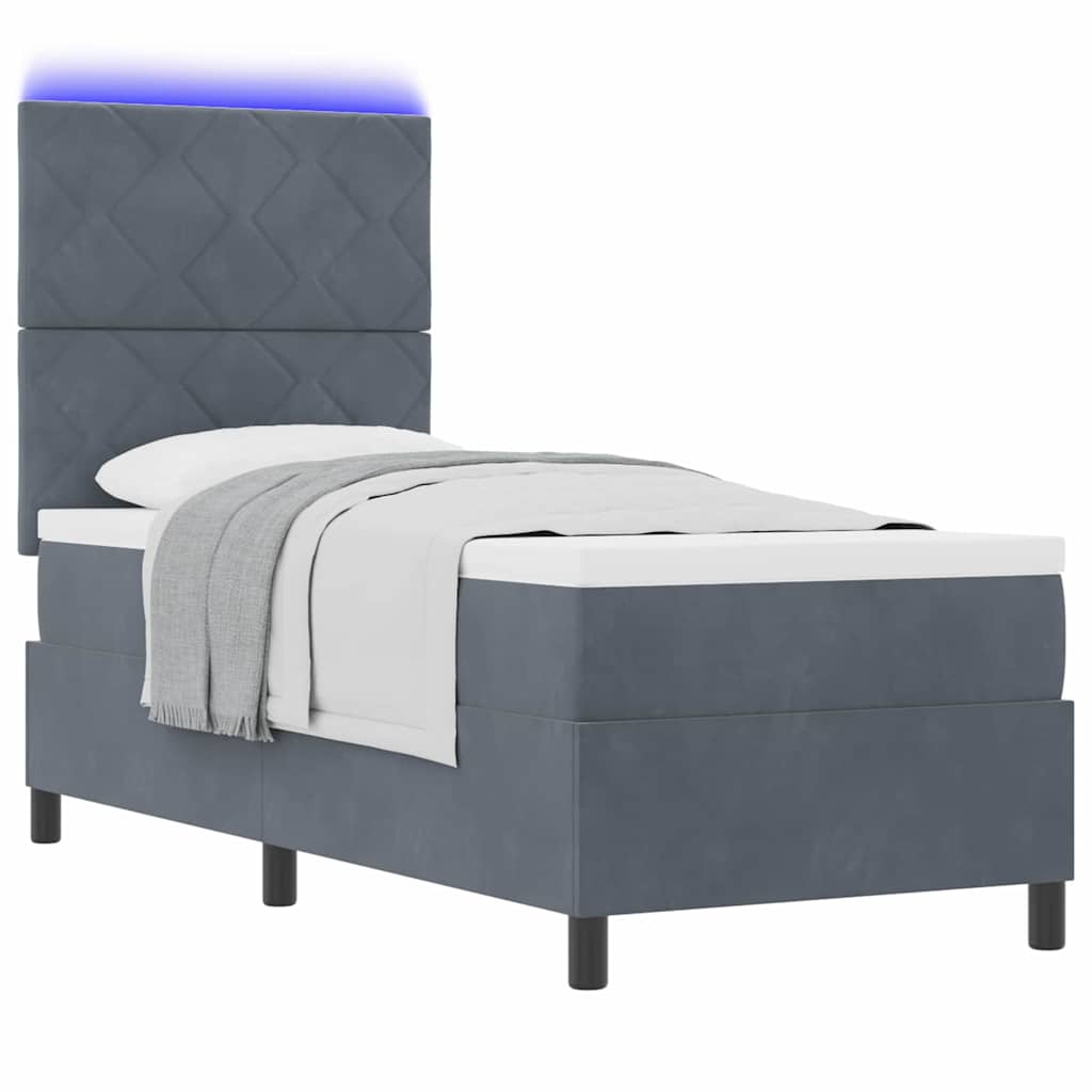 LED Boxspringbett mit Kopfteil Dunkelgrau 80 x 200 cm Samt