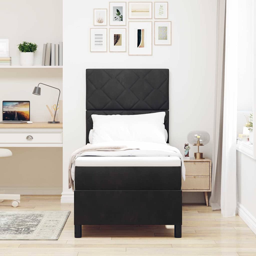 Boxspringbett mit Matratze Schwarz 80 x 200 cm Samt