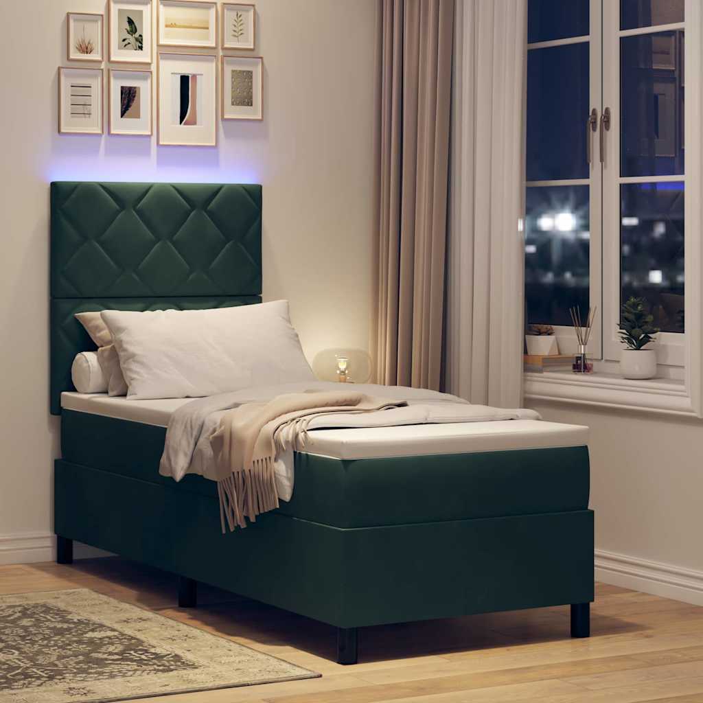 LED Boxspringbett mit Kopfteil Dunkelgrün 80 x 200 cm Samt