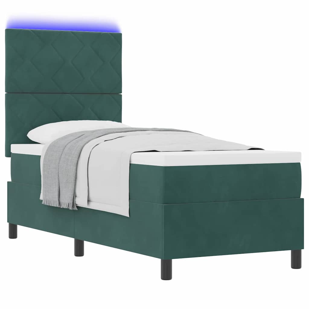 LED Boxspringbett mit Kopfteil Dunkelgrün 80 x 200 cm Samt