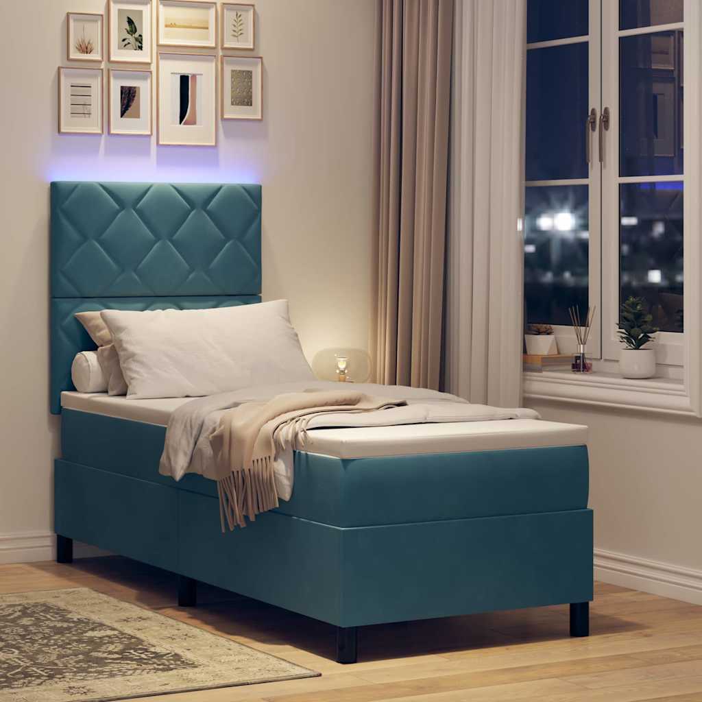 LED Boxspringbett mit Kopfteil Dunkelblau 80 x 200 cm Samt