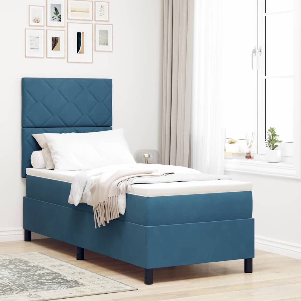 LED Boxspringbett mit Kopfteil Dunkelblau 80 x 200 cm Samt