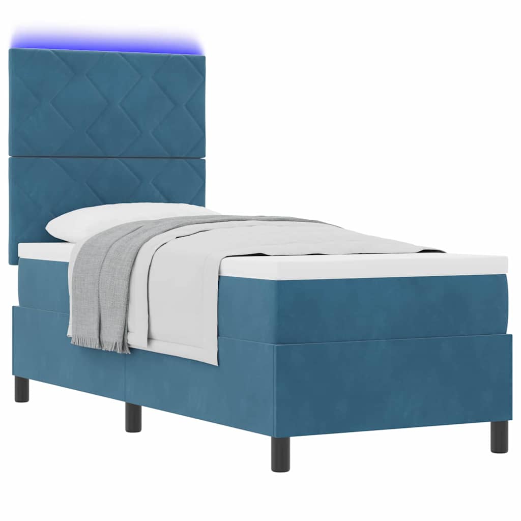 LED Boxspringbett mit Kopfteil Dunkelblau 80 x 200 cm Samt