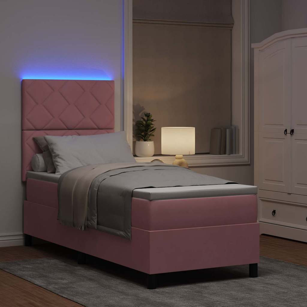 LED Boxspringbett mit Kopfteil Rosa 80 x 200 cm Samt