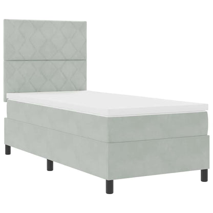 LED Boxspringbett mit Kopfteil Hellgrau 90 x 190 cm Samt