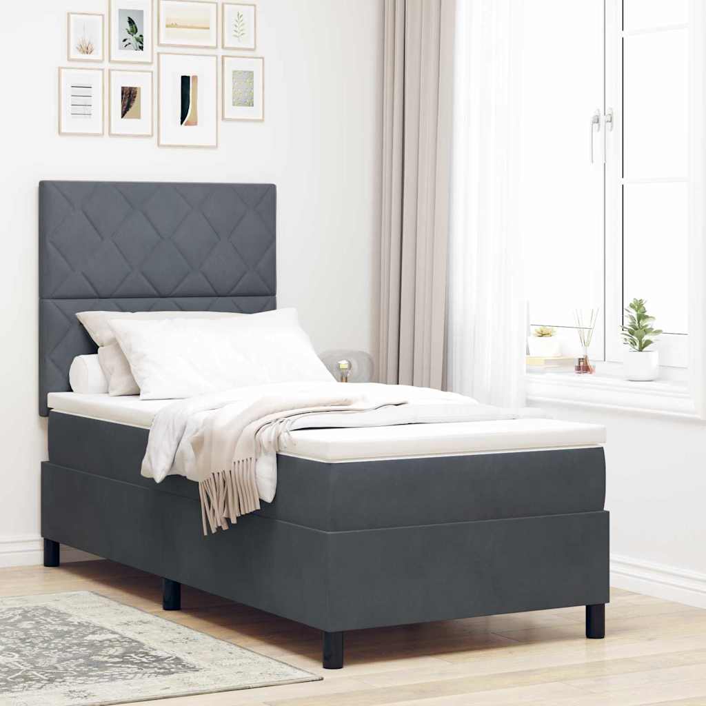 LED Boxspringbett mit Kopfteil Dunkelgrau 90 x 200 cm Samt