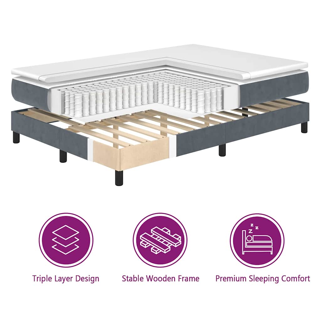 LED Boxspringbett mit Kopfteil Dunkelgrau 90 x 200 cm Samt